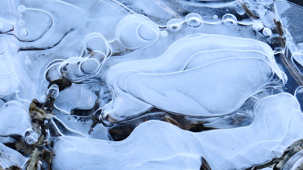 Modern-art ice on the Concord River