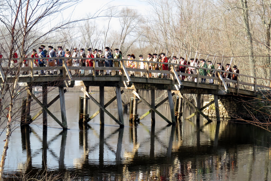 Minutemen marching over the North Bridge, Concord MA